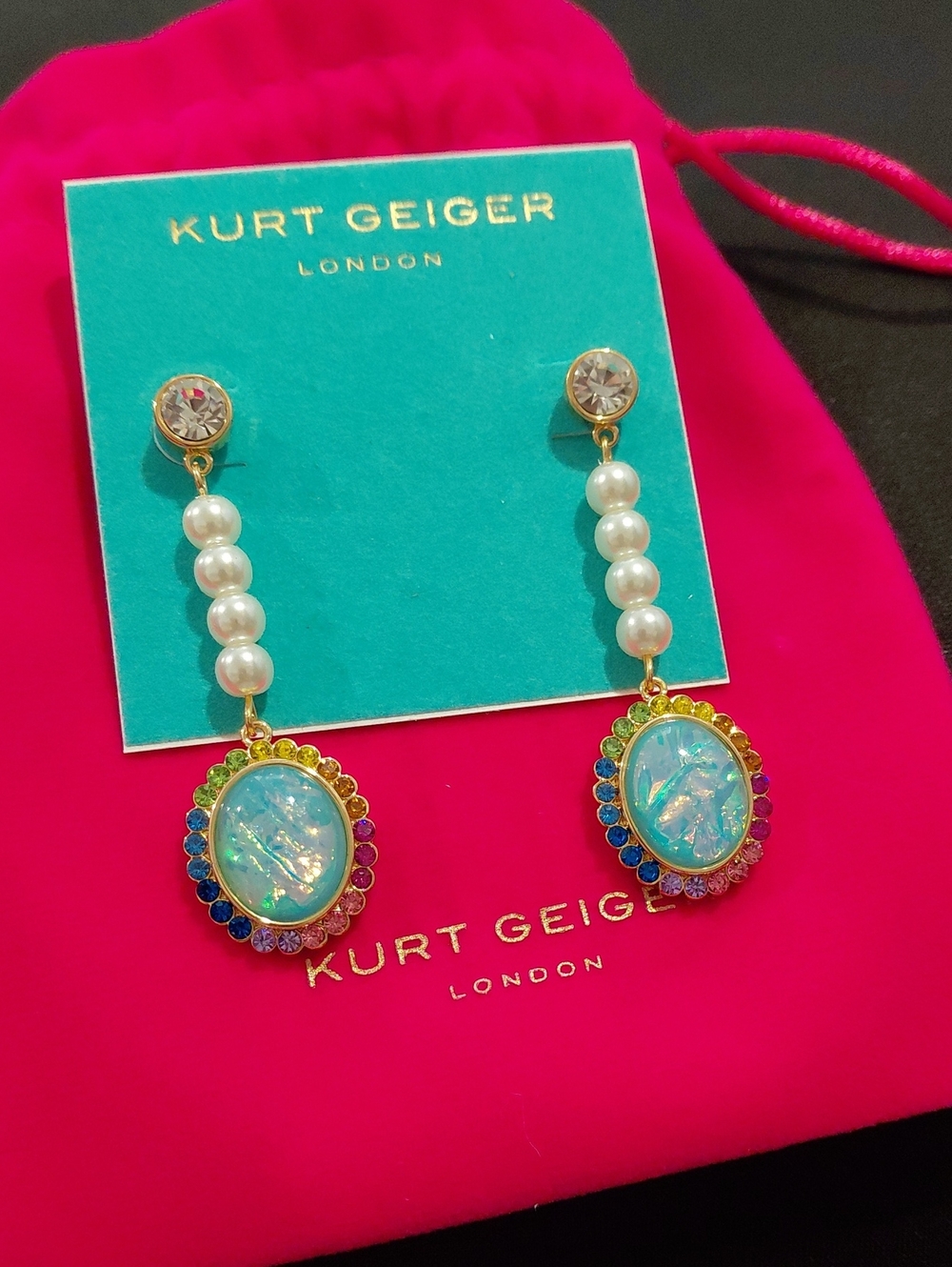 KURT GEIGER LONDON OPAL & RAINBOW DROP EARRINGS